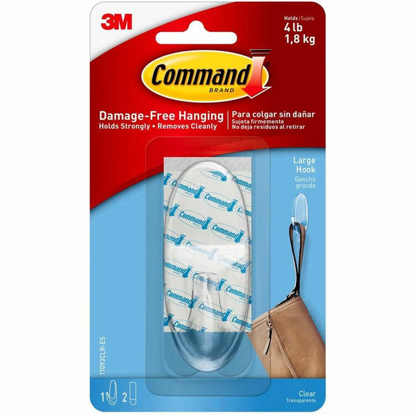 Command Adhesive Hanging Hook, Large, Holds 4lbs., Clear (MMM17093CLRES)