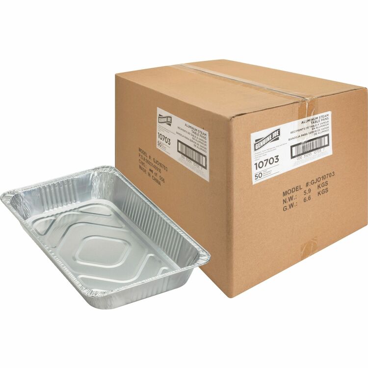 Genuine Joe Disposable Aluminum Pan, Full-Size, 280 oz., Cap, 50/CT, SR (GJO10703)