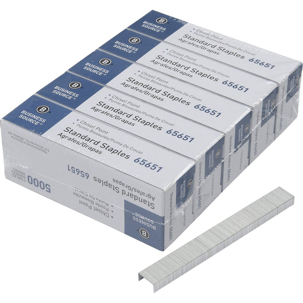 Business Source Standard Staples, Chisel Point, 210 Strip, 5/PK, SR (BSN65651) Pack of 5