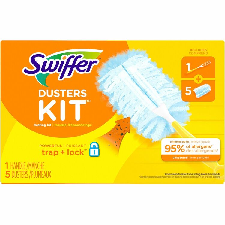 Swiffer Dusters Starter Kit, Dust Lock Fiber, 6" Handle, Blue/Yellow (PGC11804) 1 Kit