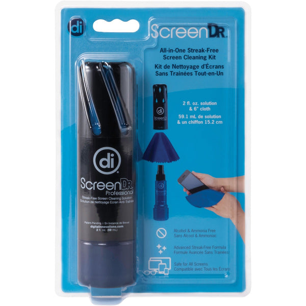 Digital Innovations Screen Cleaner w/Cloth, Streak-free, 2 oz, Black/Blue (ASP4111100) Each