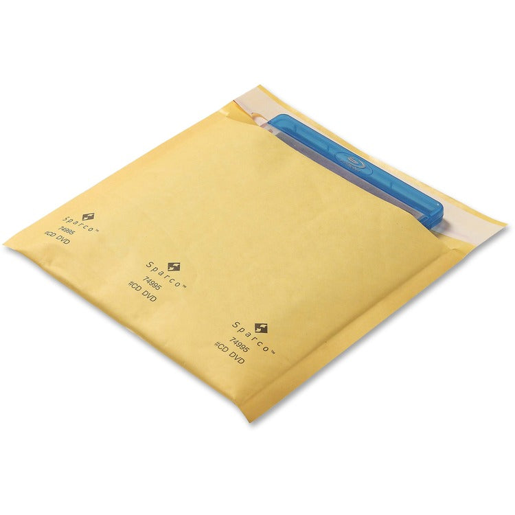 Sparco Cushioned Bubble Mailer CD/DVD, 7-1/4" x 8", 1/PK, Gold (SPR74995) Pack of 25