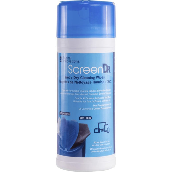 Digital Innovations Cleaning Wipes, f/Electronics, Microfiber, 70/Canister (ASP40308) Each