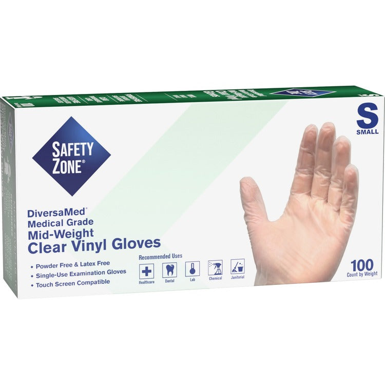 Safety Zone Powder Free Clear Vinyl Gloves - Small Size - Unisex - Clear - Powder-free, Latex-free (SZNGVEPSM1C) Box of 100