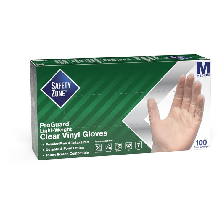 Safety Zone Vinyl Gloves, Powder-free, 9-1/4"L, Medium, 100/BX, Clear (SZNGVP9MDHH) Box of 100