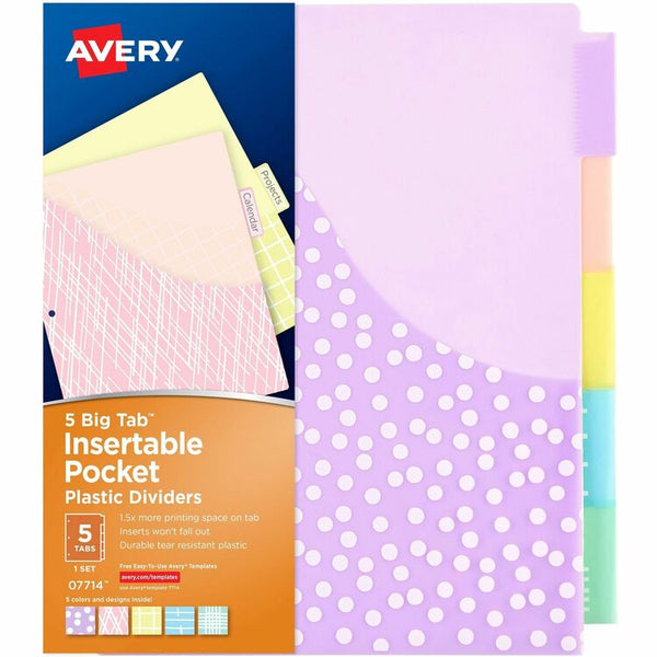 Avery 5-Big Tab Insertable Pocket Plastic Dividers, 1/ST (AVE07714)