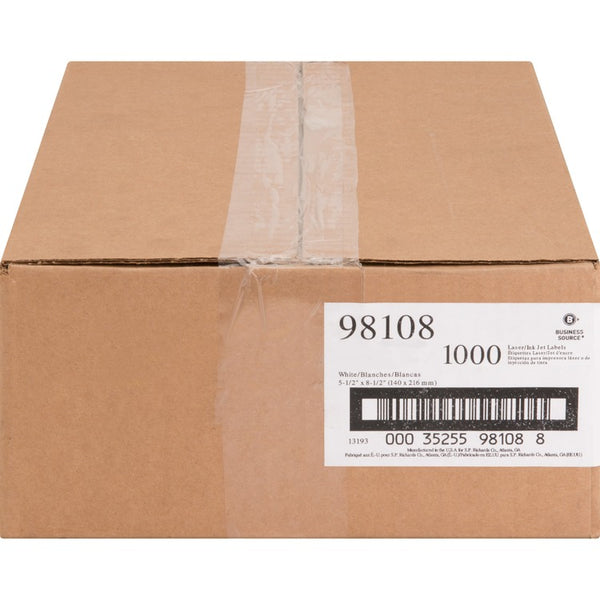 Business Source Premium Mailing Labels, 5-1/2" x 8-1/2", 1000/CT, White (BSN98108) Case of 1000