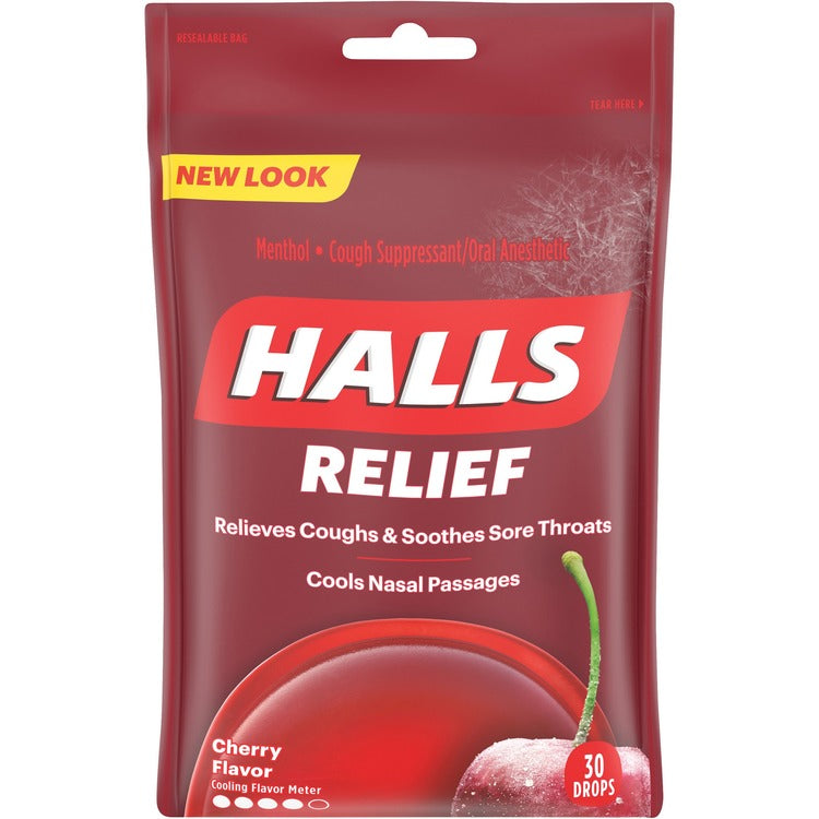 Cadbury Halls Cherry Cough Drops, 30 Pieces, 12/BX (CDB62182) Box of 12