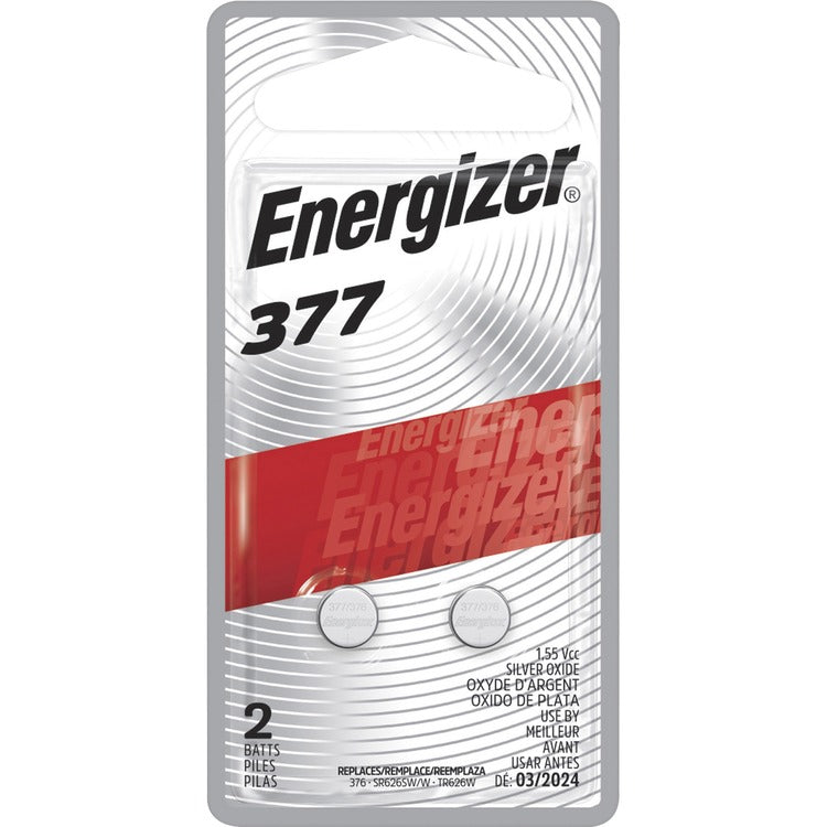 Energizer 377 Silver Oxide Button Cell Battery, 1.5V, 2/Pack (EVE377BPZ2) Pack of 2