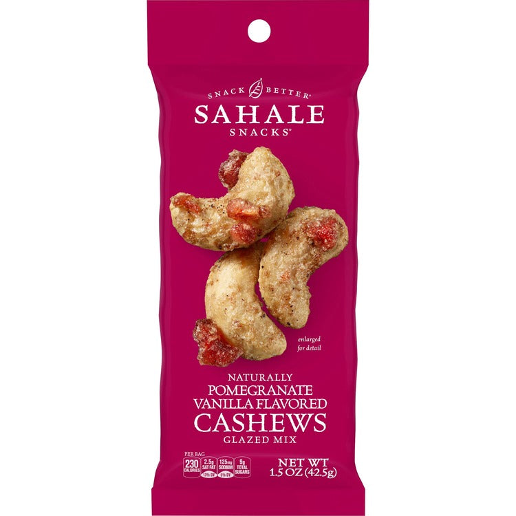 Sahale Snacks Folgers Pomegranate/Vanilla Cashews Glazed Snack Mix - Non-GMO, Gluten-free - Cashew, Pomegranate, Vanilla - 1.50 oz - 18 / Carton (SMU00328) Case of 18