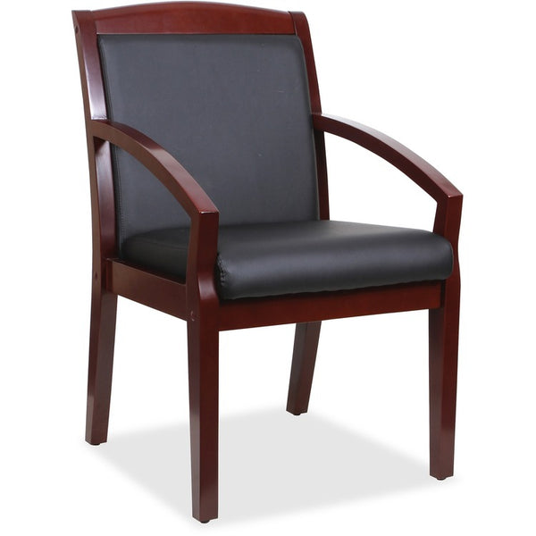 Lorell Wood and Leather Guest Chair, 23-1/4" x 24-3/8" x 34", Black/Walnut (LLR20020)