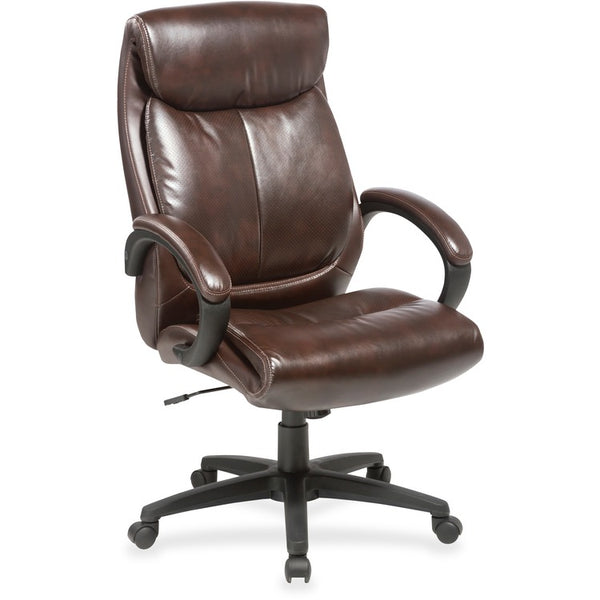 Lorell High Back Leather Chair, 28" x 31-3/4" x 45-1/2", Brown (LLR59498)