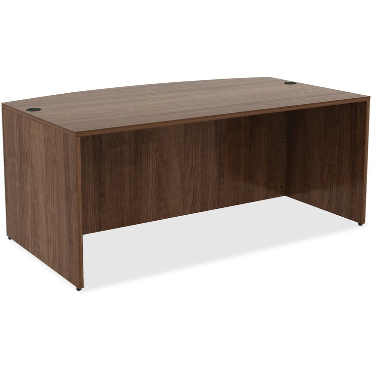 Lorell Laminated Bow Desk, 35-2/5" x 71" x 29-1/2", Walnut (LLR69952)