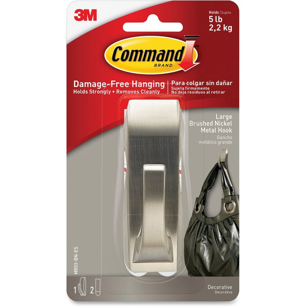 Command Damage-Free Nickel Metal Hook, Large, Nickel (MMMMR03BNES)