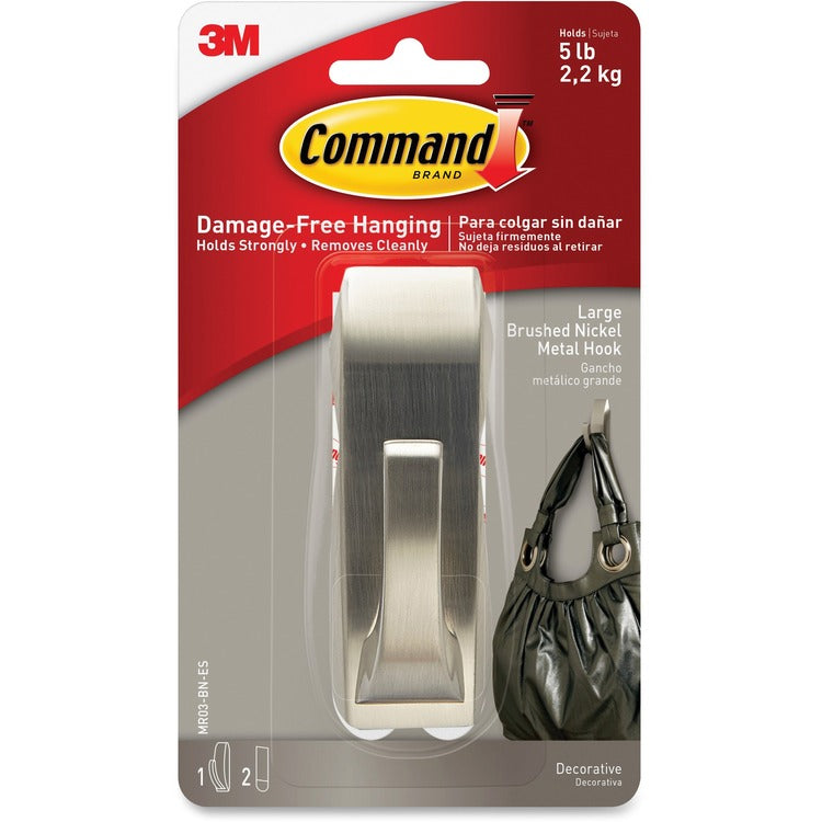 Command Damage-Free Nickel Metal Hook, Large, Nickel (MMMMR03BNES) Each