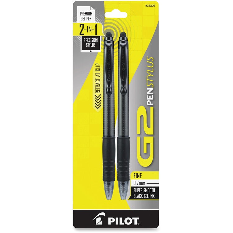 Pilot G2 PenStylus, Black Ink, 0.7 mm, Gel, Charcoal Gray Barrel, 2/Pack (PIL34309)