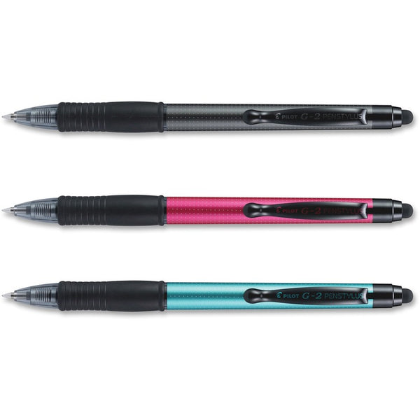 Pilot G2 PenStylus, Black Ink, 0.7 mm, Gel, Assorted Barrel Colors, 3/Pack (PIL34312)