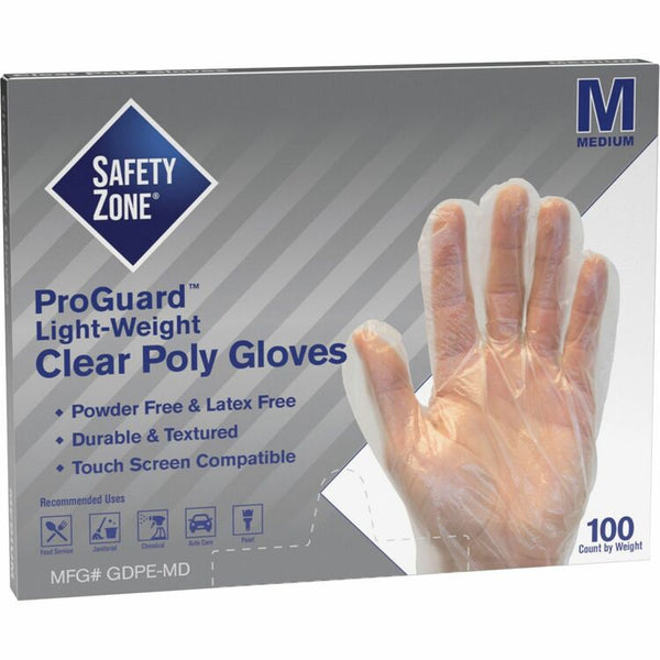 Safety Zone Clear Powder Free Polyethylene Gloves - Medium Size - 100 / Box - 11.75" Glove Length (SZNGDPEMD) Box of 100