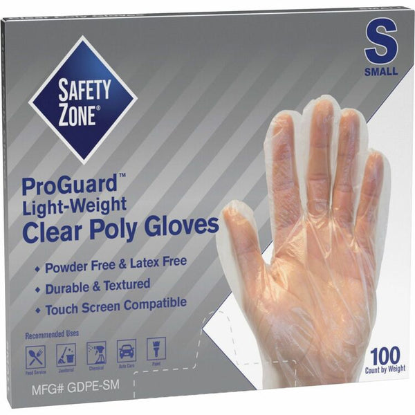 Safety Zone Clear Powder Free Polyethylene Gloves - Small Size - 100 / Box - 11.75" Glove Length (SZNGDPESM) Box of 100