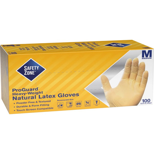 Safety Zone Powder Free Natural Latex Gloves - Polymer Coating - Medium Size - Natural - Allergen-free, Silicone-free, Powder-free - 9.65" Glove Length (SZNGRPRMD1T8) Box of 100