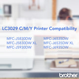 Brother LC30293PK INKvestment Super High-Yield Ink, 1,500 Page-Yield, Cyan/Magenta/Yellow (BRTLC30293PK) Pack of 3