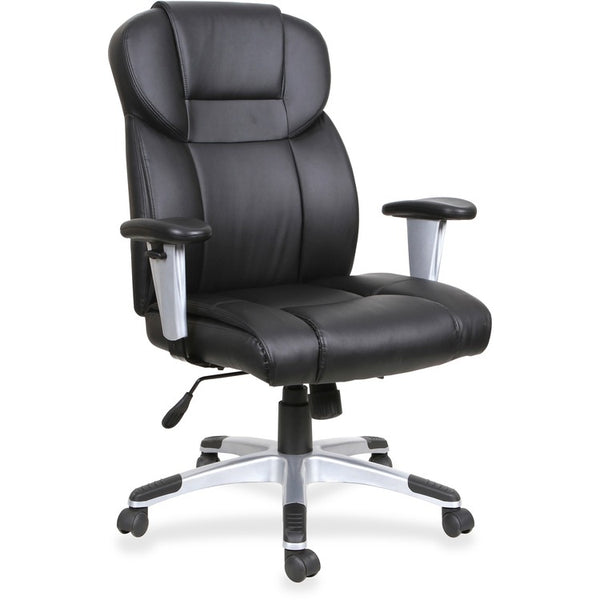 Lorell Exec Chair, Hi Back, Adjustable Arms, 28-7/8" x 28-1/2" x 46", Black Leather (LLR83308)