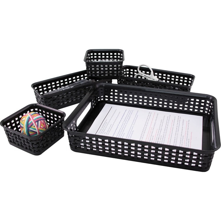Advantus Plastic Weave Bins, 5/PK, Black (AVT37530) Pack of 5