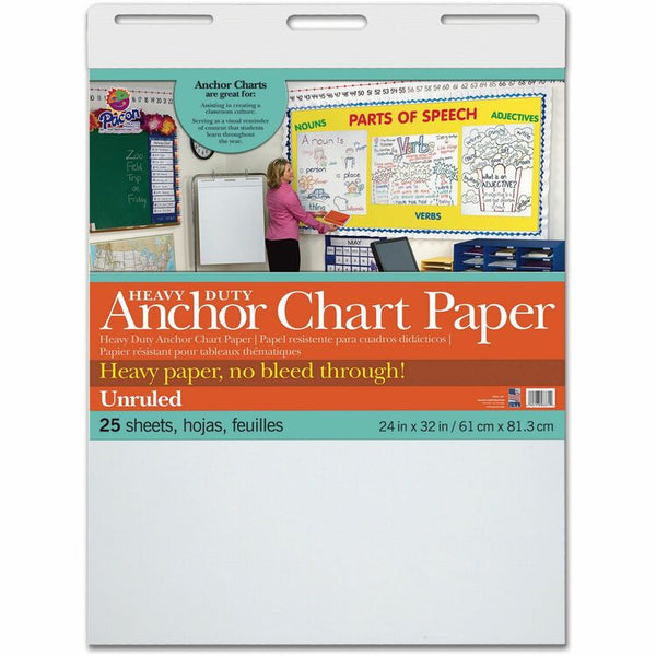 Pacon Anchor Chart Paper, Unruled, 24" x 32", 25 Sheets, 4/CT, White (PAC3371)