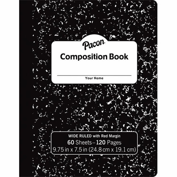 Pacon Composition Book, 3/8" W-Rld, 60 Sheets, 72/CT, Black (PACMMK37118)