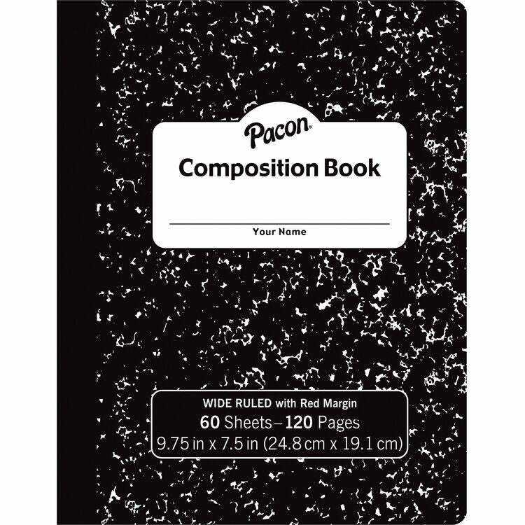 Pacon Composition Book, 3/8" W-Rld, 60 Sheets, 72/CT, Black (PACMMK37118) Case of 72