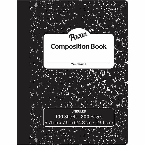 Pacon Composition Book, Unruled, 7-1/2' x 9-3/4", 48/CT, Black (PACMMK37145)