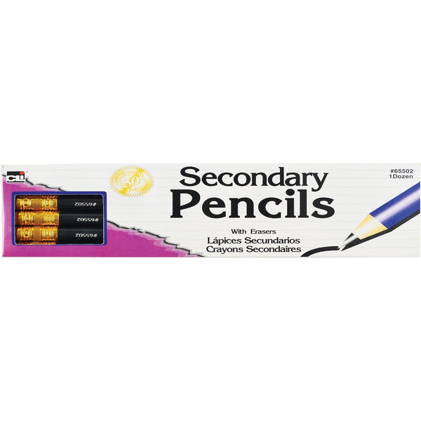 CLI Secondary Pencils w/Erasers, 144/CT, Black (LEO65502) Case of 144