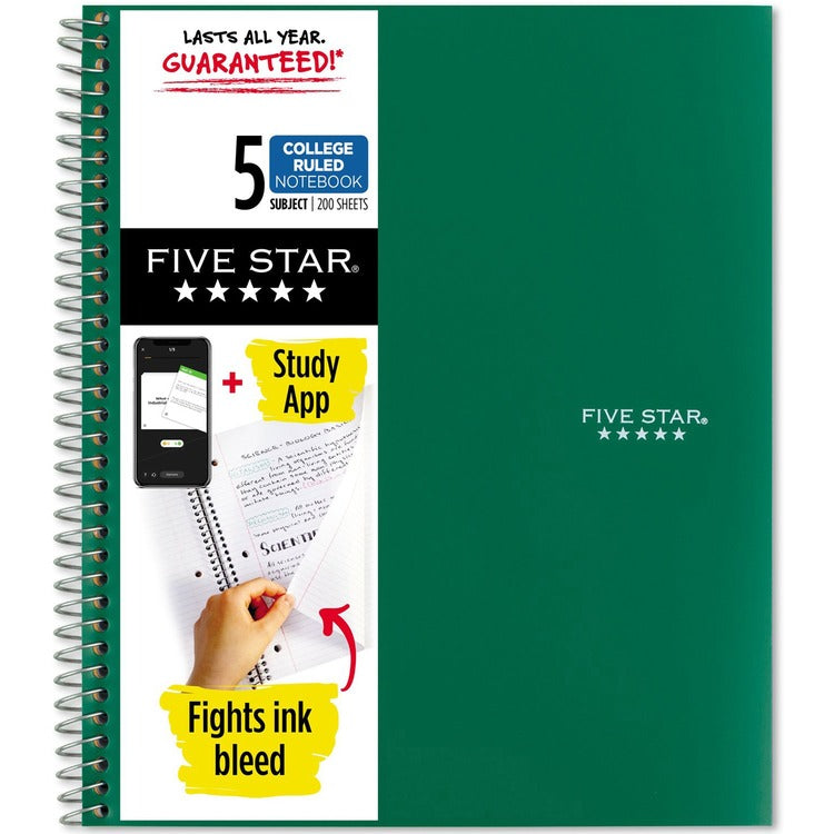 Five Star 5-Subject Notebook, College-Ruled, 8-1/2" x 11", GN (MEA72079) Each
