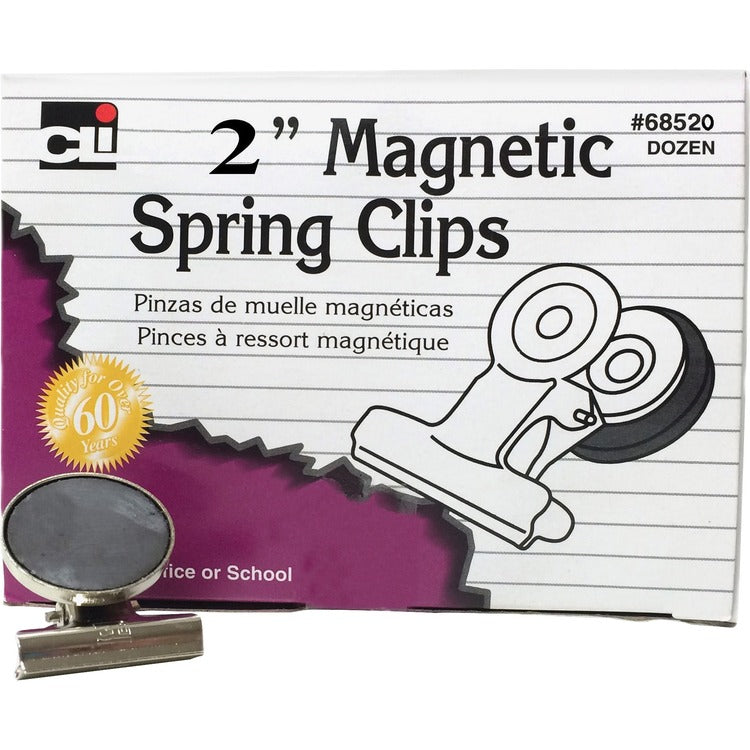 CLI Magnetic Spring Clips, 2", 12/BX, Chrome (LEO68520)