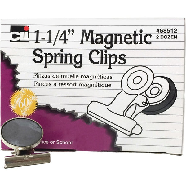 CLI Magnetic Spring Clips, 1-1/4", 24/BX, Chrome (LEO68512)