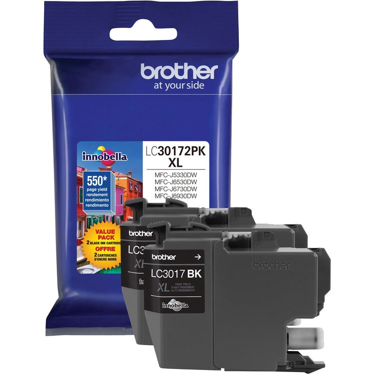 Brother HY Ink Cartridge, 550 Page YIeld, 2/PK, Black (BRTLC30172PK)