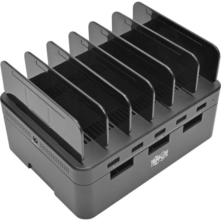 Tripp Lite by Eaton Desktop Charging Station with Cable Storage, 5 Devices, 6.6w x 4.9d x 0.79h, Black (TRPU280005ST) Each