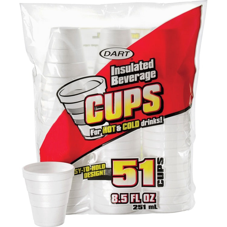 Dart Drink Foam Cups, 8.5 oz, White, 51/Bag, 24 Bags/Carton (DCC8RP51) Pack of 51