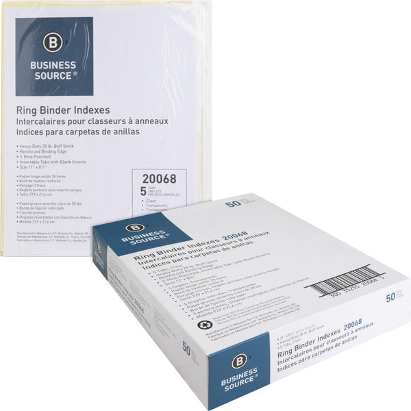 Business Source Binder Indexex, 2" Tabs, 11'' x 8-1/2", 5-Tab, 50ST/BX (BSN20068BX) Box of 50