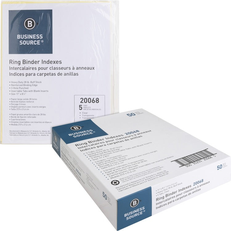 Business Source Binder Indexex, 2" Tabs, 11'' x 8-1/2", 5-Tab, 50ST/BX (BSN20068BX) Box of 50