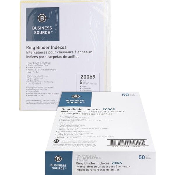 Business Source Binder Indexes, 1/2" Tabs, 11" x 8-1/2", 8 Tab, 50ST/BX (BSN20069BX) Box of 50