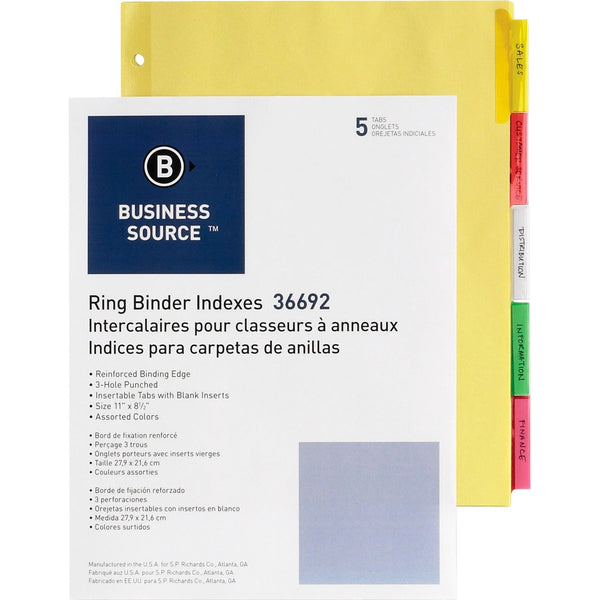 Business Source Ring Binder Indexes, 2"Tabs, 11'' x 8-1/2", 5Tabs, 5ST/BX (BSN36692BX) Box of 50