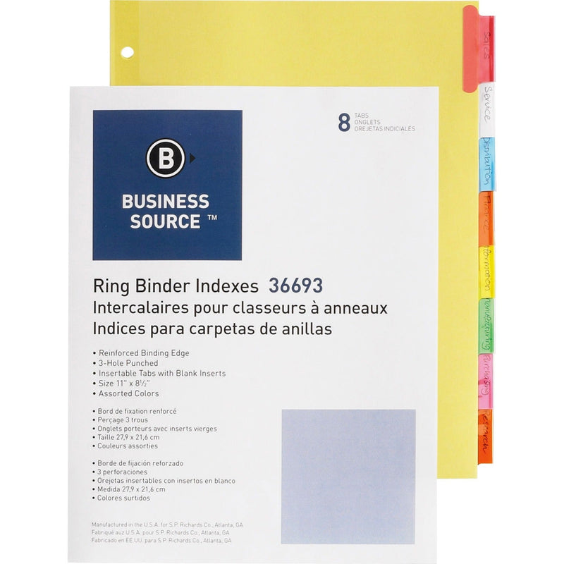 Business Source Ring Binder Indexes, 1-1/2" Tabs, 11'' x 8-1/2", 8-Tabs, 50ST/BX (BSN36693BX) Box of 50