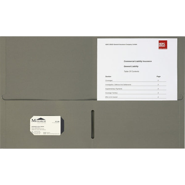 Business Source Double Pocket Portfolio, 8-1/2" x 11-1/2", 125Shts, 25/BX, Gray (BSN78553) Box of 25
