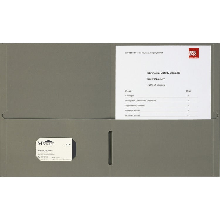 Business Source Double Pocket Portfolio, 8-1/2" x 11-1/2", 125Shts, 25/BX, Gray (BSN78553) Box of 25