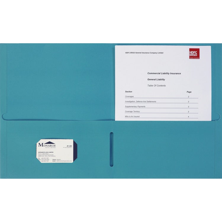 Business Source Double Pocket Portfolio, 8-1/2" x 11-1/2", 125Shts, 25/BX, Teal (BSN78555) Box of 25