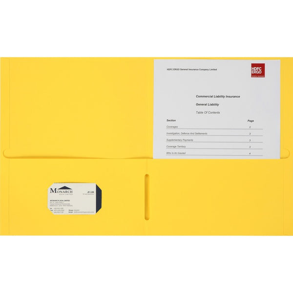 Business Source Double Pocket Portfolio, 8-1/2" x 11-1/2", 125Shts, 25/BX, Yellow (BSN78556) Box of 25