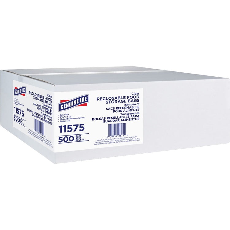 Genuine Joe Reclosable Sandwich Bags, 1.15mil, 500/BX (GJO11575) Box of 500