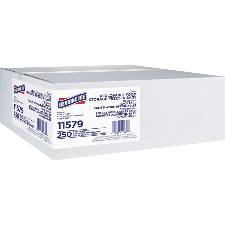 Genuine Joe Reclosable Freezer Storage Bags, 1 Gallon, 2.7mil, 250/BX (GJO11579) Box of 250