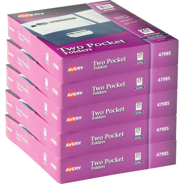 Avery&reg; Two-Pocket Folder, 40-Sheet Capacity, Dark Blue, 25/Box, 125/CT, Dark Blue (AVE47985CT)